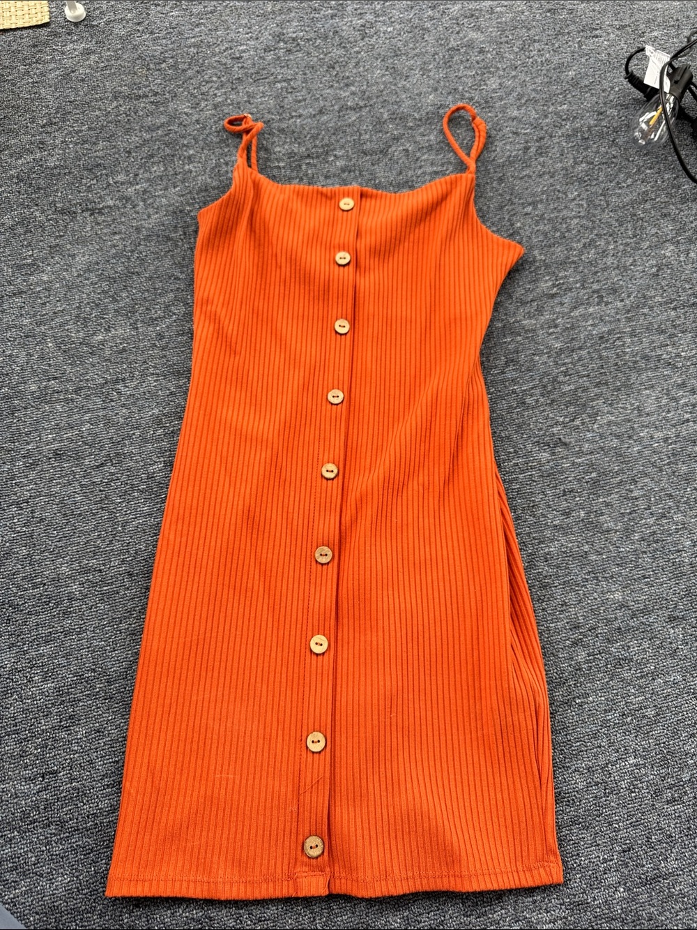 Forever 21 Orange Ribbed Button-Front Mini Dress